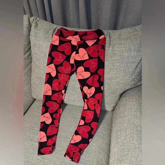 Lularoe Valentine’s Women Hearts Red Pink Jogging Bottom Tights Pants OSFA - Picture 3 of 5